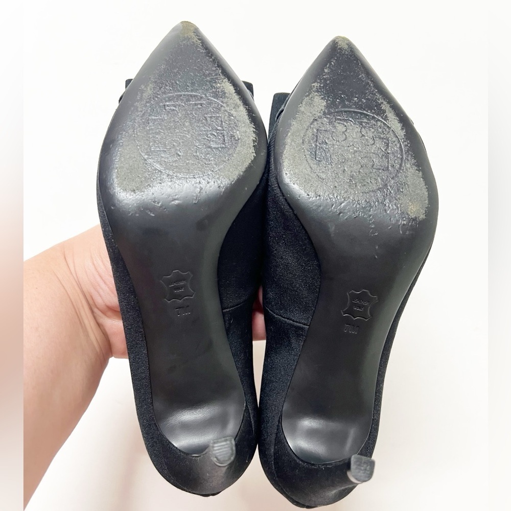 Tory Burch Aria Black Grosgrain Bow Suede Leather Pointed Toe Stiletto Heel 7M - Picture 13 of 13